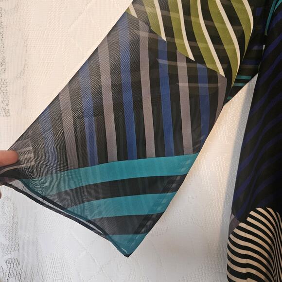 Chenault Large Sheer Open Cardigan Coverup Flowy Striped Asymmetrical Artsy 70s - Picture 4 of 7